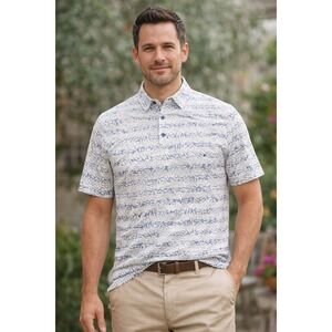 Cutter & Buck We-Ko-Pa Men's Size M Short Sleeve White Leaf Print Polo Shirt